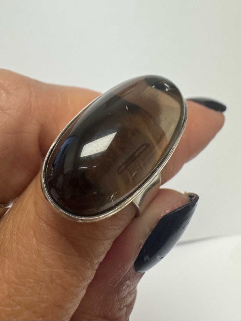 925 Sterling Silver Smokey Gemstone Ring Size 7